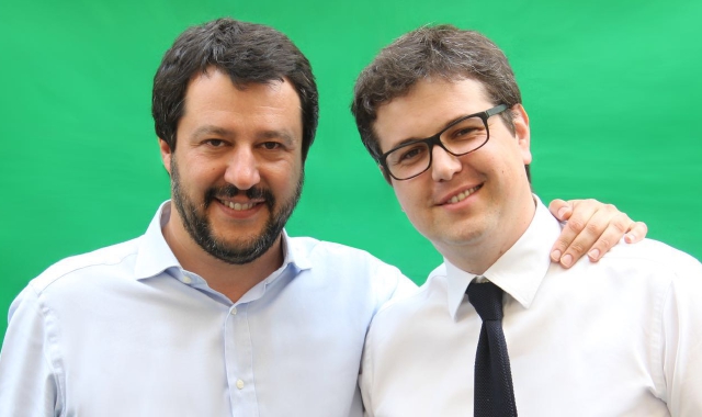 Il segretario federale della Lega Nord Matteo Salvini con il candidato Andrea Cassani