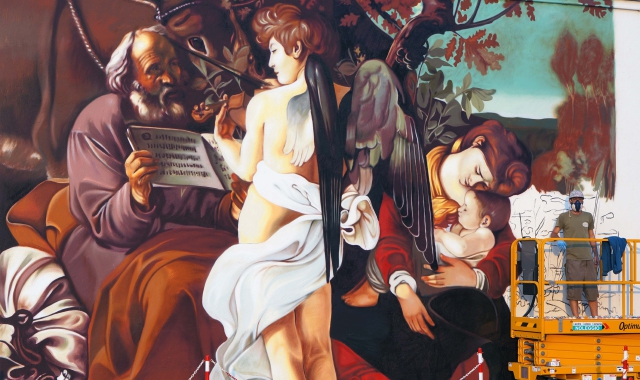 «Riposo durante la fuga in Egitto» di Caravaggio riprodotto da Ravo