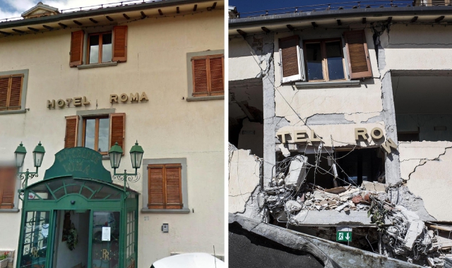 L'Hotel Roma di Amatrice prima e dopo il terremoto