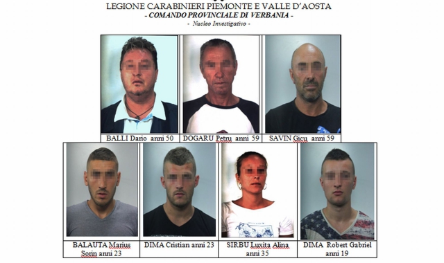 I volti dei sette arrestati nell’operazione dei carabinieri di Verbania