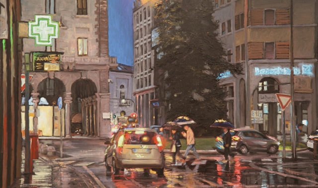 Uno dei dipinti di Francesco Murano dedicati alle «Strade di Varese»