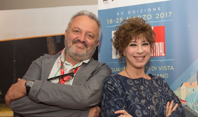 Veronica Pivetti con Steve Della Casa alla presentazione romana 