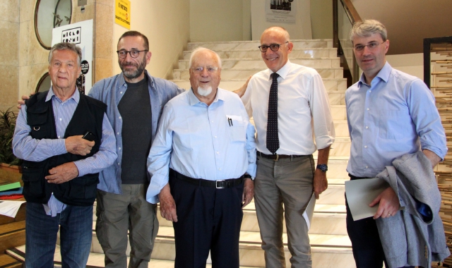 Renato Pozzetto, Vittorio Cosma, “il padrone di casa” Augusto Caravati e  i sindaci Silvio Aimetti e Davide Galimberti  al Miv