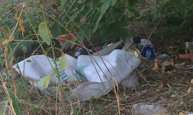 Lungo la pista ciclabile abbondano i rifiuti: oltre ai sacchetti di plastica, avanzi di cibo e scarti in decomposizione (Foto Red.)