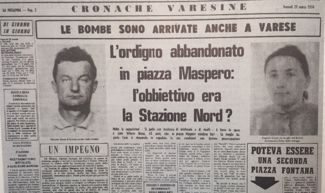 La notizia dell’attentato sulla pagina di cronaca della Prealpina del 29 marzo 1974
