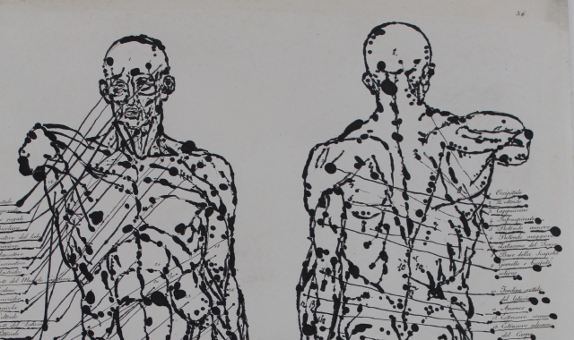 Particolare di un disegno a inchiostro di Azelio Corni