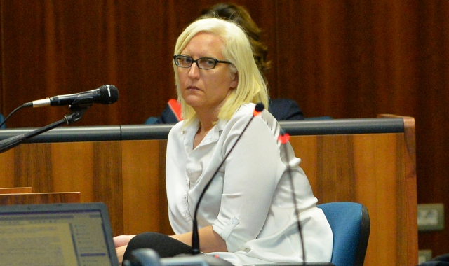 L’infermiera Jessica Piras durante la sua testimonianza (Blitz)