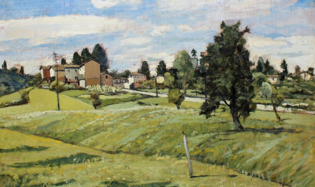 «Paesaggio lombardo» (1936), olio su tavola di Domenico De Bernardi