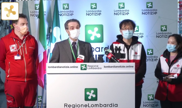 la conferenza stampa di Attilio Fontana con gli ospiti cinesi (lombardianotizie)