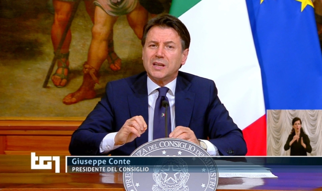 Il presidente del consiglio Giuseppe Conte durante il suo intervento (Tg1)