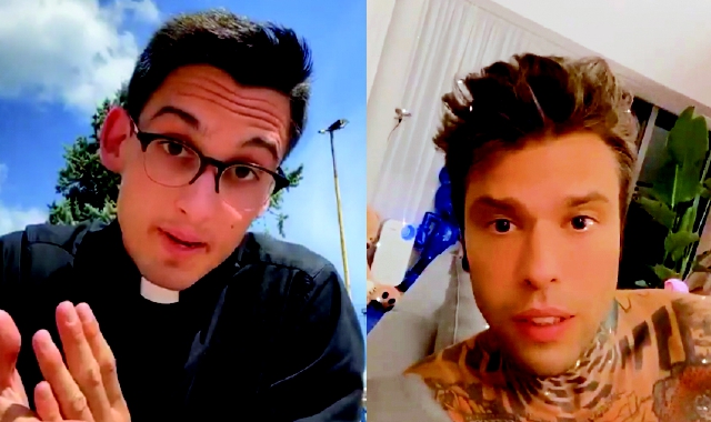 Don Alberto Ravagnani e Fedez (foto Youtube)
