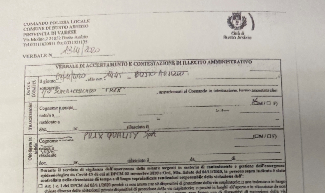 La multa comminata al negozio Prix (foto Redazione)