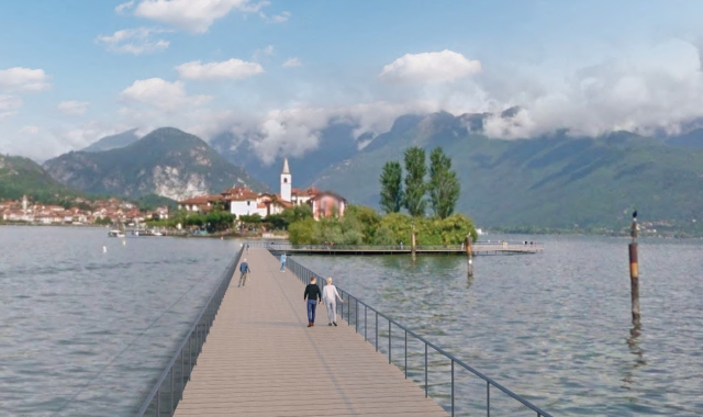 Una passerella galleggiante potrebbe presto collegare le isole Bella e dei Pescatori (foto Redazione)