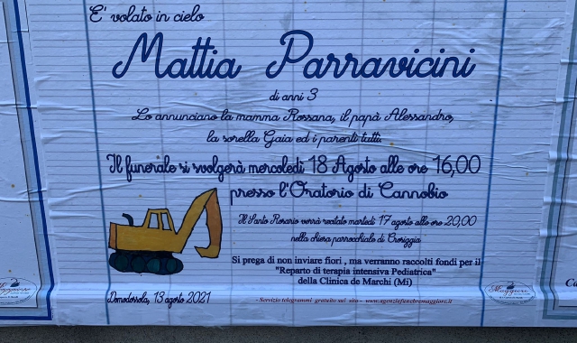 L’annuncio dei funerali che si svolgeranno in oratorio
