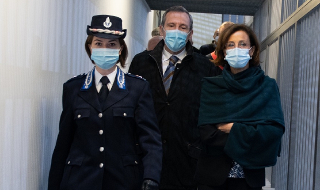 Il ministro Marta Cartabia con Sorrentino e Panaro durante la visita di lunedì (foto Blitz)