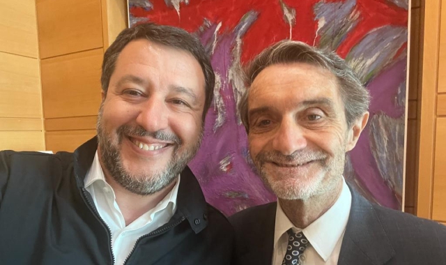 Matteo Salvini, con il Presidente di Regione Lombardia, Attilio Fontana (Ansa)
