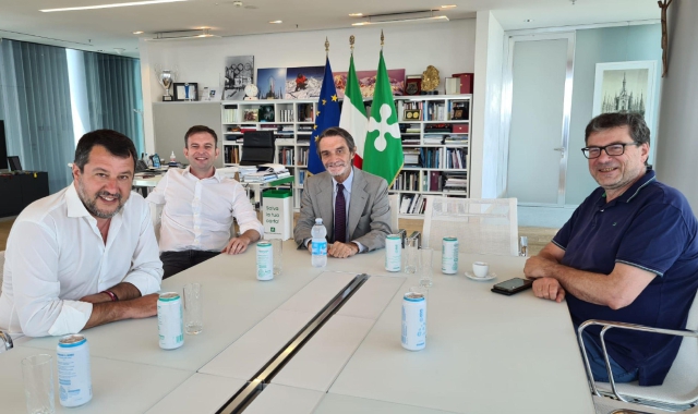 L’incontro di oggi in Regione fra Fontana e i vertici della Lega (Ansa)
