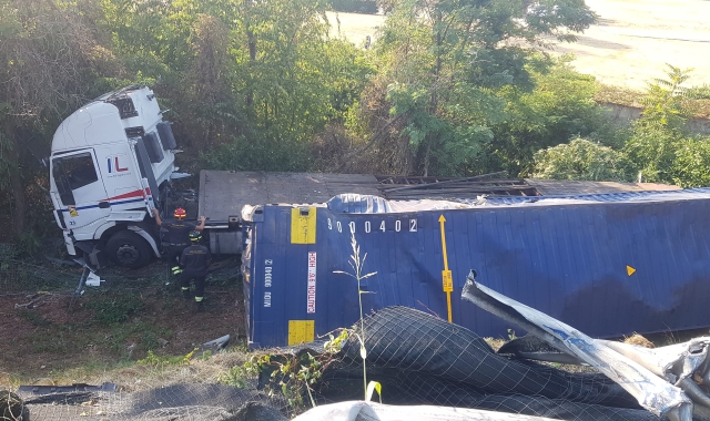 Il Tir uscito di strada (foto redazione)