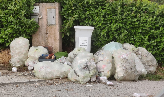 I rifiuti accumulati al civico 55 di via Prati a Capolago (foto Redazione)
