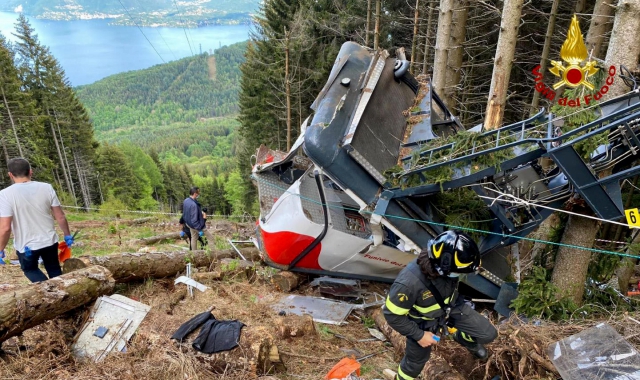 La cabina della funivia del Mottarone dove nel maggio 2021 morirono 14 persone