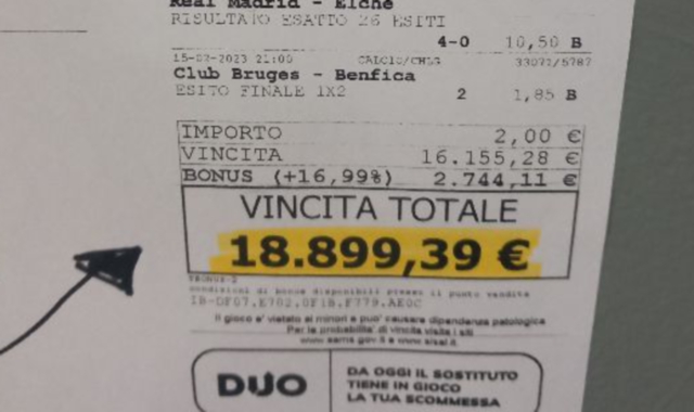 Il tagliando della vincita