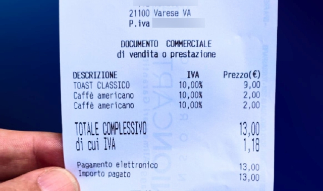 Lo scontrino postato sui Social