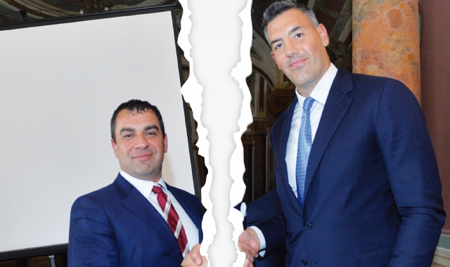 Ross Pelligra, presidente della holding australiana, e Luis Scola, ad della Pallacanestro Varese (foto Blitz)
