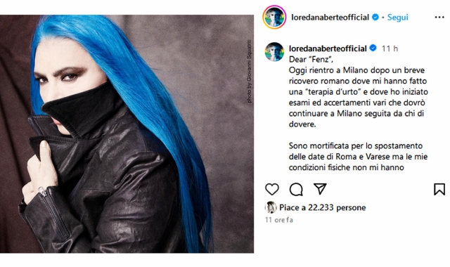 Il post di Loredana Bertè (foto Instagram)