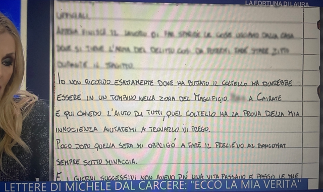 La lettera mostrata durante la trasmissione televisiva
