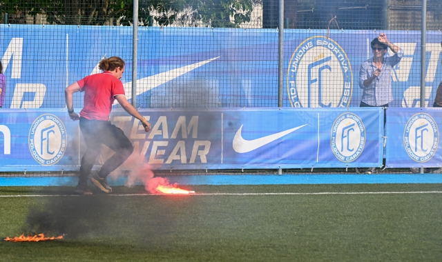 Uno dei fumogeni lanciati in campo (foto Pubblifoto)