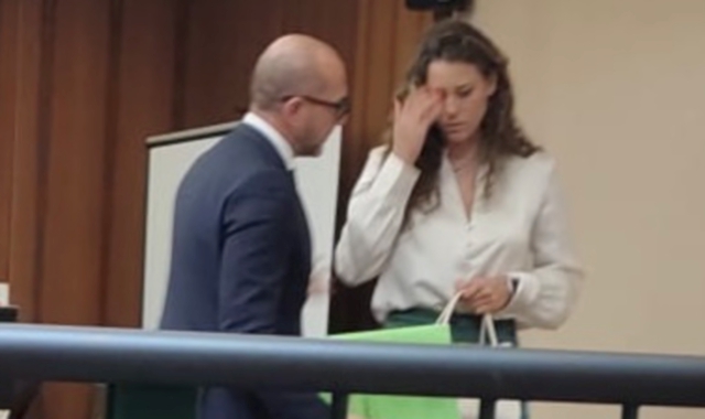 La giocatrice dell’Uyba Jennifer Boldini con l’avvocato Simone Facchinetti ieri pomeriggio in tribunale