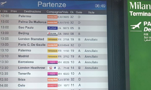 Sciopero: a Malpensa e Linate “salta” un volo su tre