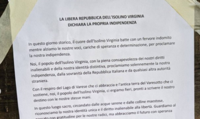 «L'Isolino Virginia diventa Repubblica indipendente»