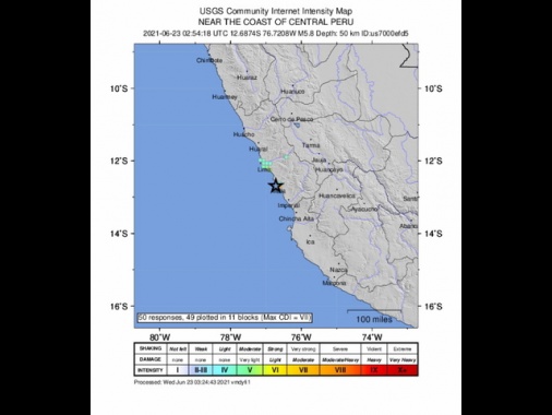 Terremoto di magnitudo 7.2 al largo del Perù