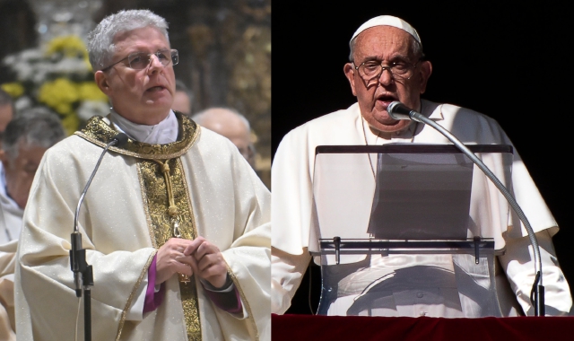 Monsignor Gabriele Gioia e Papa Francesco (foto Blitz e Ansa)