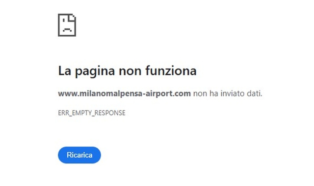 Il portale internet di Malpensa non raggiungibile