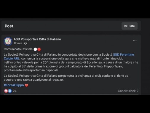 Incidente in campo, figlio di Tajani portato dal 118 al Gemelli