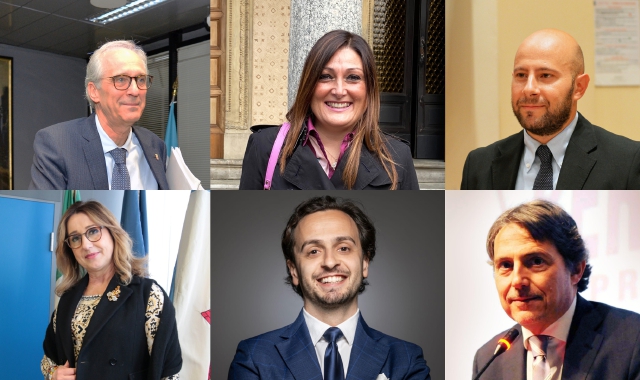 I possibili candidati: in alto da sinistra Airoldi, Ciceroni e Guaglianone, in basso da sinistra Miglino, Anselmo e Azzi