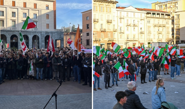 I due presidi in piazza Monte Grappa e in piazza Repubblica (foto Stefano Benvegnù/BLITZ)