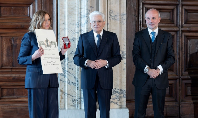 Annalisa Donadini con il presidente della Repubblica, Sergio Mattarella, e il ministro Orazio Schillaci