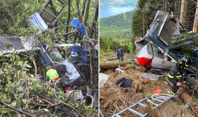 I soccorsi sui luoghi delle tragedie: a sinistra il monte Faito, a destra il Mottarone