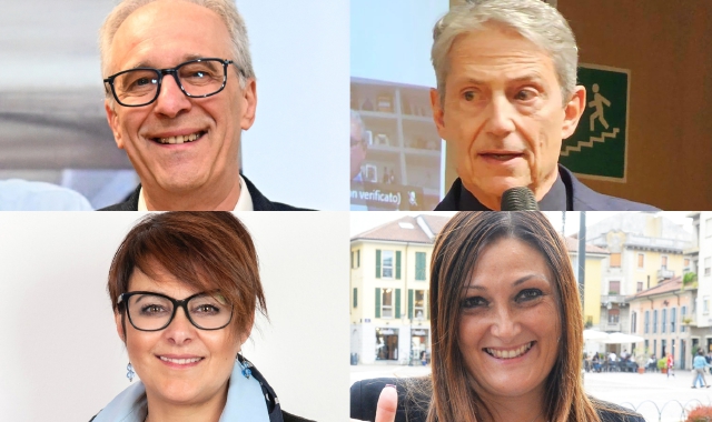 I quattro candidati. Da sinistra in senso orario: Augusto Airoldi, Rienzo Azzi, Novella Ciceroni e Ilaria Pagani