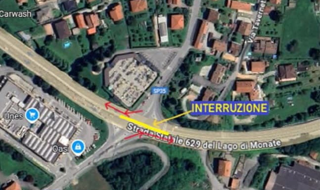Il punto in cui la statale del lago di Monate verrà interrotta per i lavori