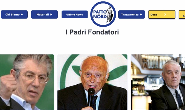 Il sito internet del Patto per il Nord con l’immagine di Bossi tra i fondatori
