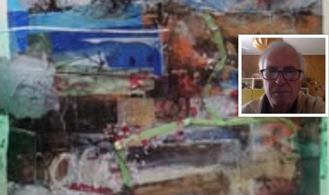 Una delle opere e nel riquadro Leonardo Patruno