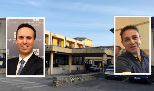 L’ospedale di Cittiglio e nei riquadri il  vice presidente Giacomo Cosentino e il consigliere regionale Samuele Astuti 