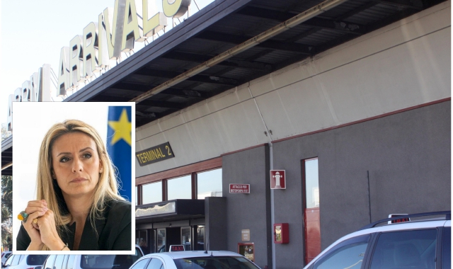 Il terminal 2 di Malpensa e nel riquadro l’assessore regionale Francesca Caruso