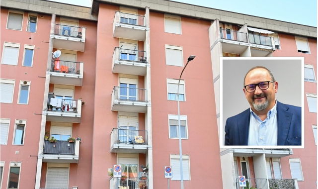 Un complesso di edilizia popolare e nel riquadro il presidente Aler Stefano Cavallin