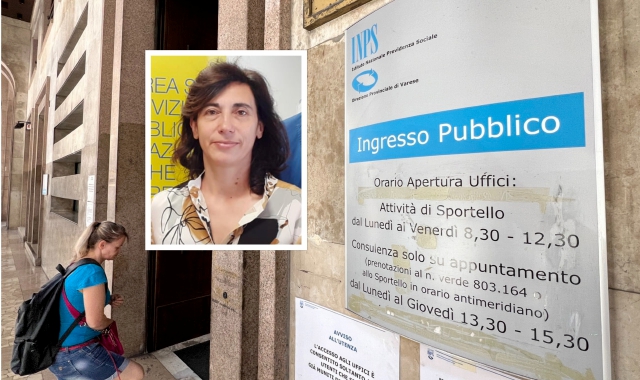 La sede Inps di Varese e nel riquadro la direttrice Tania Balzani