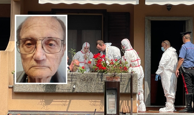 Romolo Baldo (nel riquadro) è stato ucciso a 87 anni dalla nuora Elena Pagani, ora ai domiciliari dai genitori (foto Blitz)